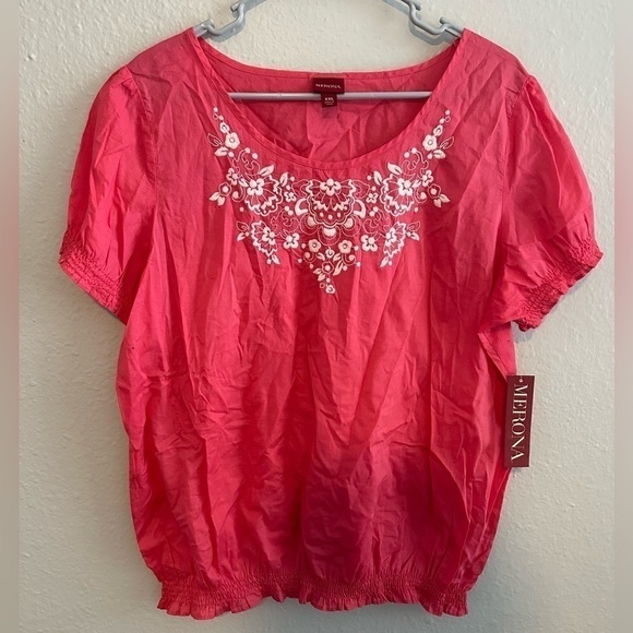 Merona Tops - NWT Merona women’s short sleeve pink peasant blouse size XXL